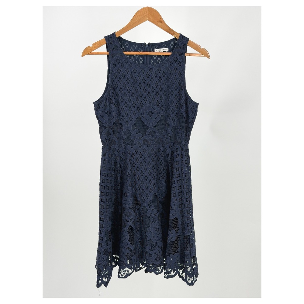 Black Swan Lace Dress Women Medium Navy Blue Fit Flare Sleeveless Boho Cocktail